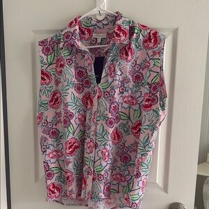 NWT- Crown & Ivy Pink and White Button Down Shirt Collar- petite large